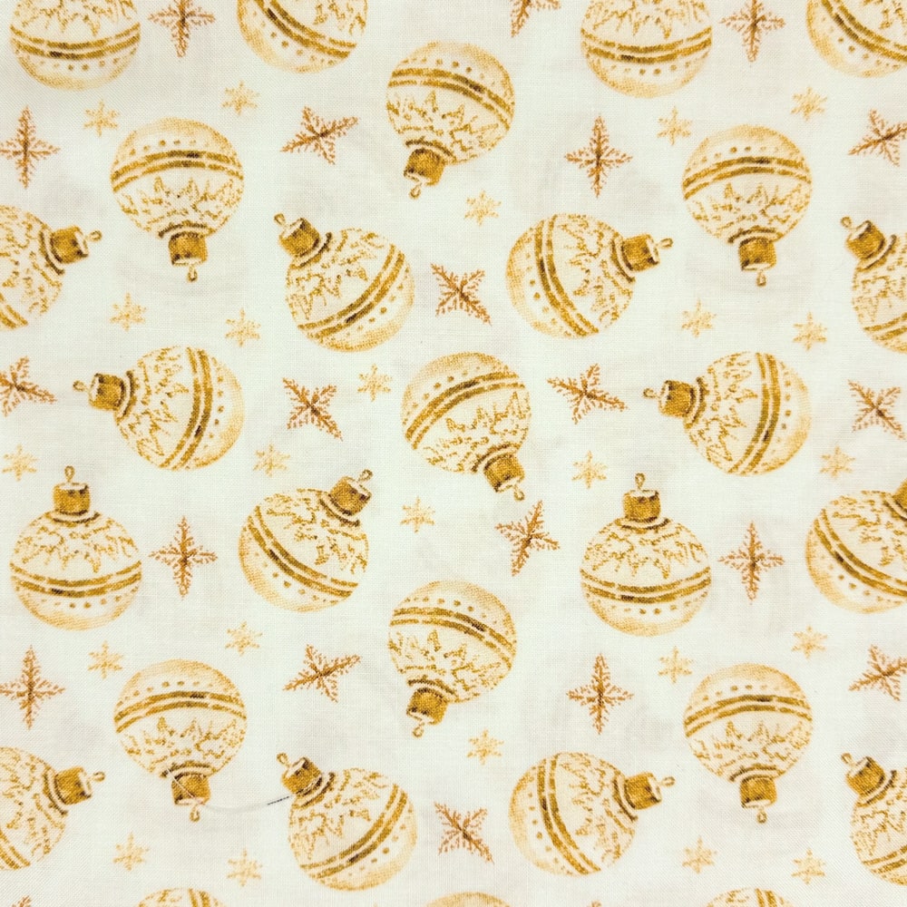 Northcott Gold Holiday Ornaments Cotton Quilting Fabric