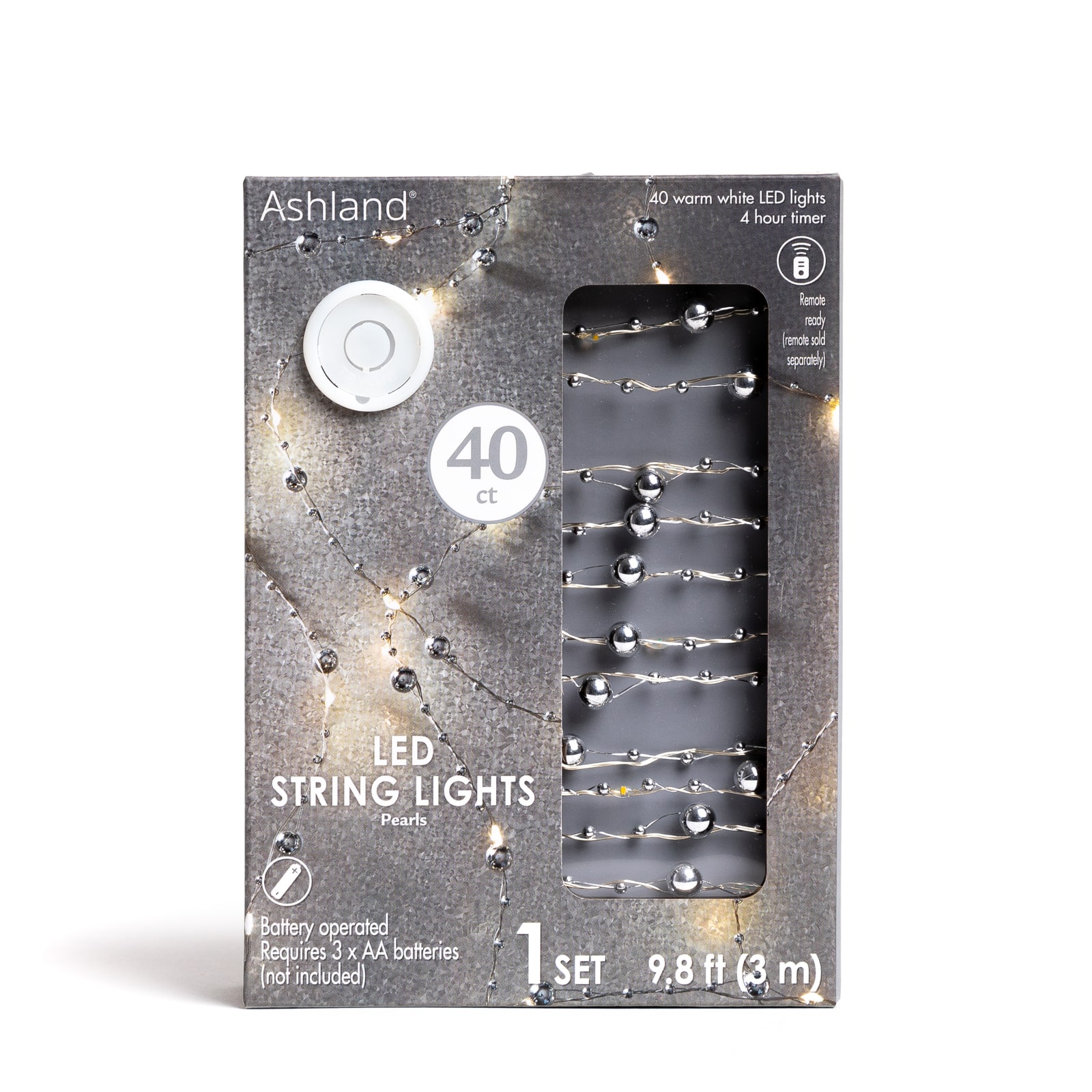 40ct. Warm White Silver Pearl LED String Lights by Ashland®