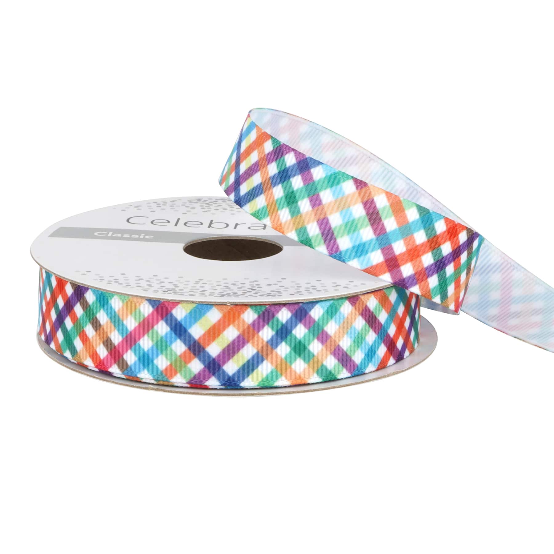 5/8'' x 7 yd. Rainbow Plaid Ribbon by Celebrate It® - Image 3