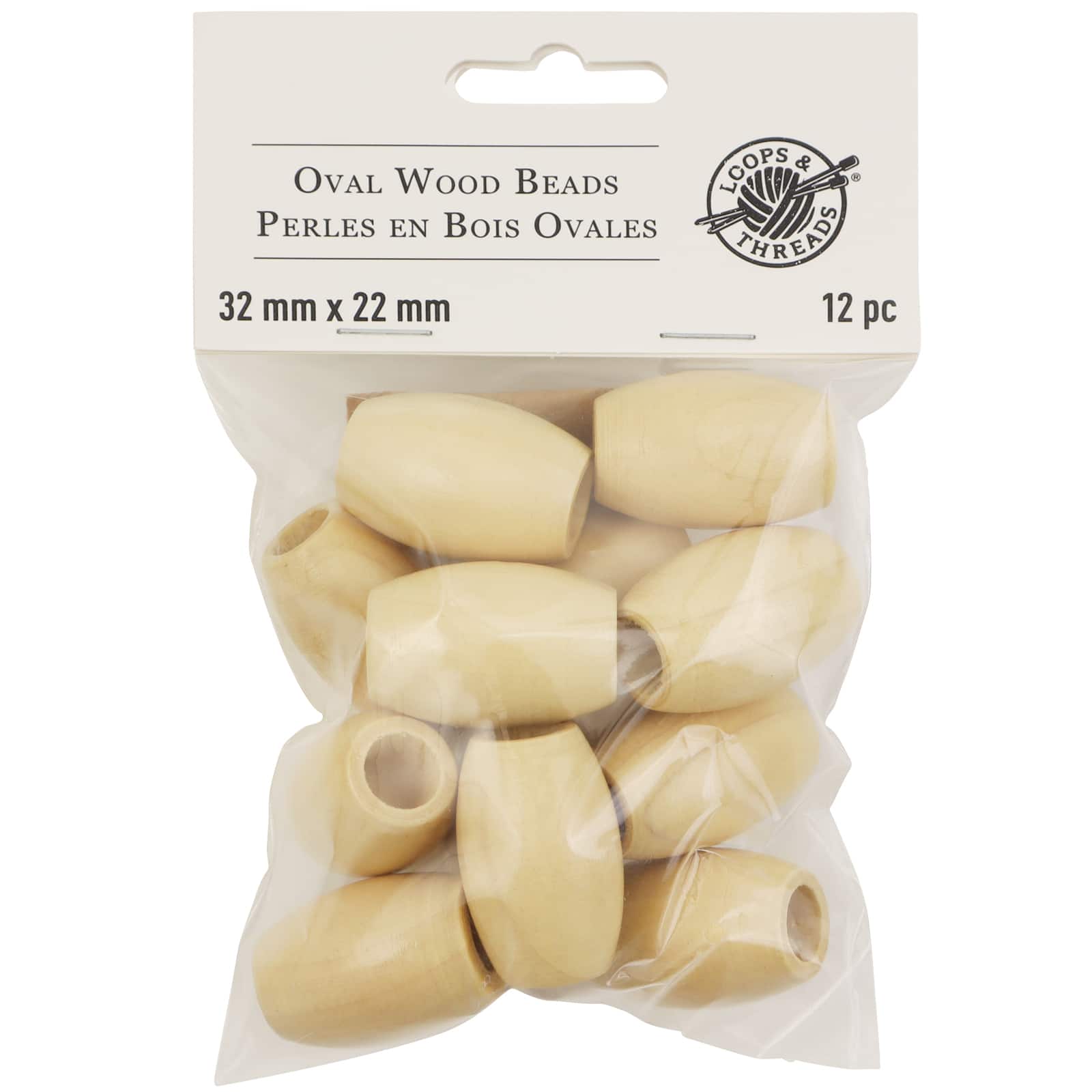 Natural Wood Oval Beads by Loops & Threads®, 32mm
