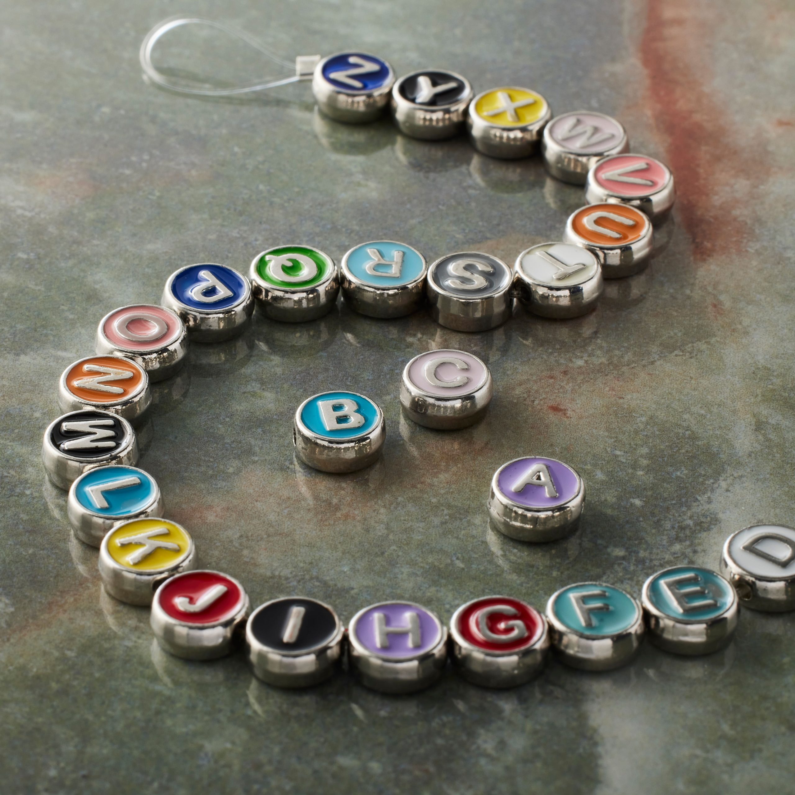 Multicolor & Rhodium Alphabet Disc Beads, 8mm by Bead Landing™ - Image 2