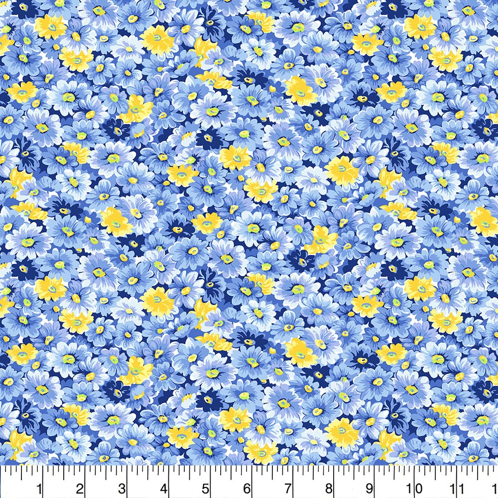 Fabric Traditions Blue & Yellow Flowers Cotton Quilting Fabric
