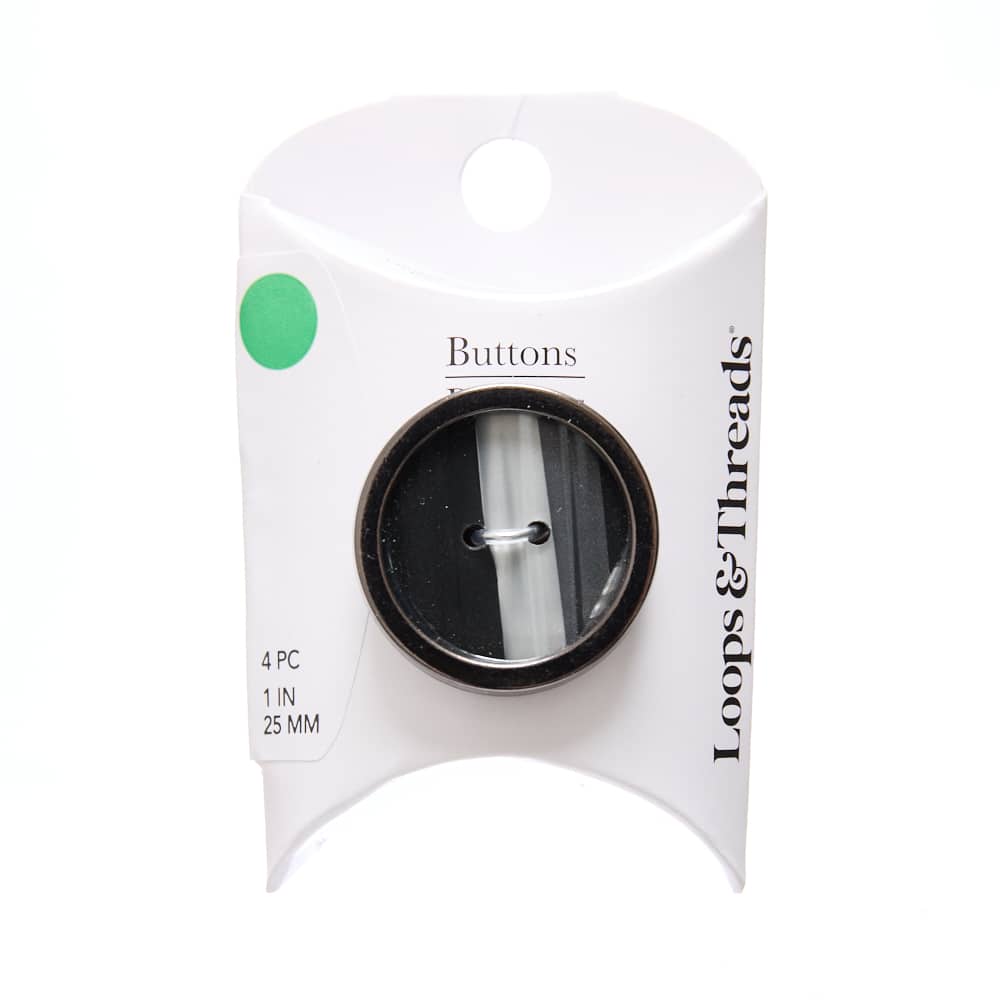 25mm Black Shell Pattern Round Rimmed Buttons, 4ct. by Loops & Threads®